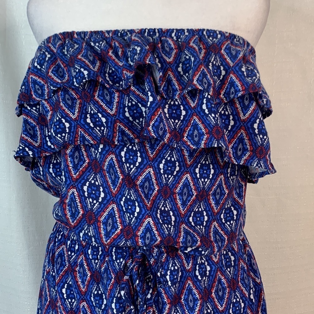 Aeropostale Blue Patterned Ruffled Sleeveless Romper - Picture 3 of 13